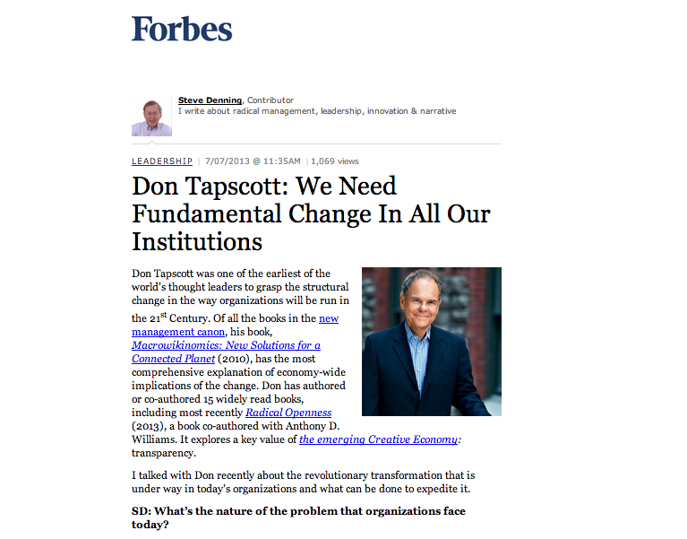 Don Tapscott: We Need Fundamental Change In All Our Institutions